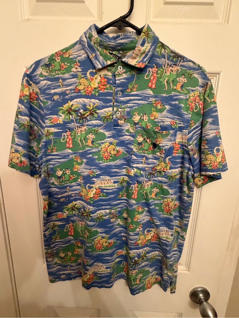 Ralph Lauren Blue Tropical Print Polo Shirt
